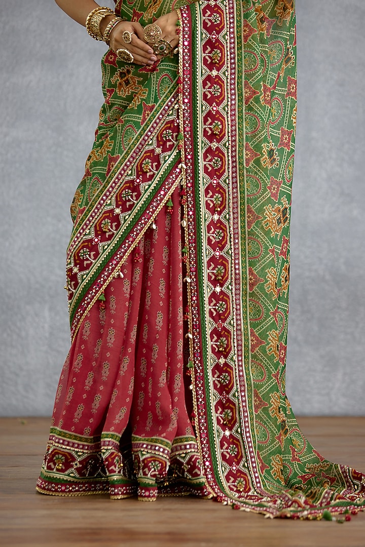 Multi-Colored Georgette Digital Printed & Embroidered Wedding Saree by TORANI at Pernia's Pop Up Shop