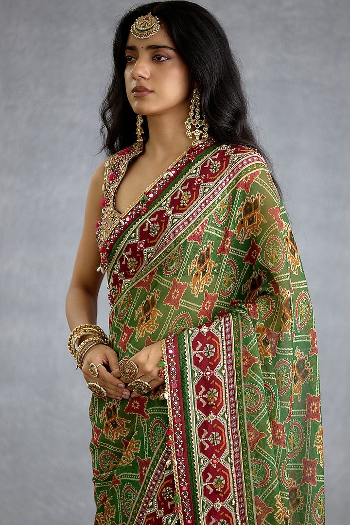 Multi-Colored Georgette Digital Printed & Embroidered Wedding Saree by TORANI at Pernia's Pop Up Shop