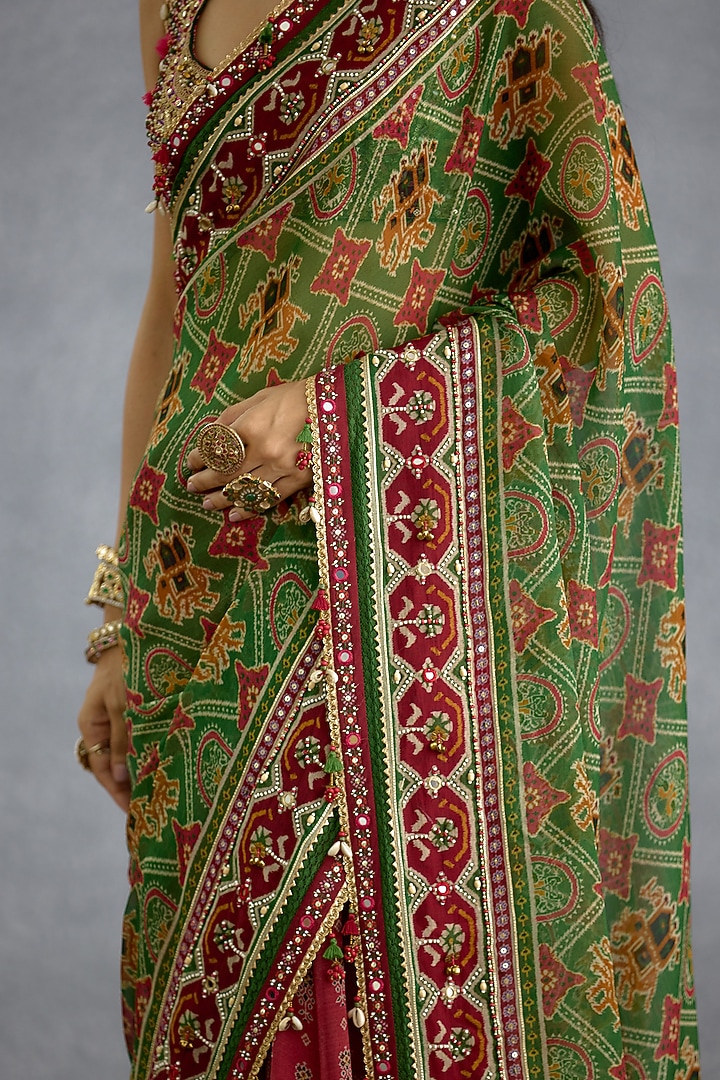 Multi-Colored Georgette Digital Printed & Embroidered Wedding Saree by TORANI at Pernia's Pop Up Shop