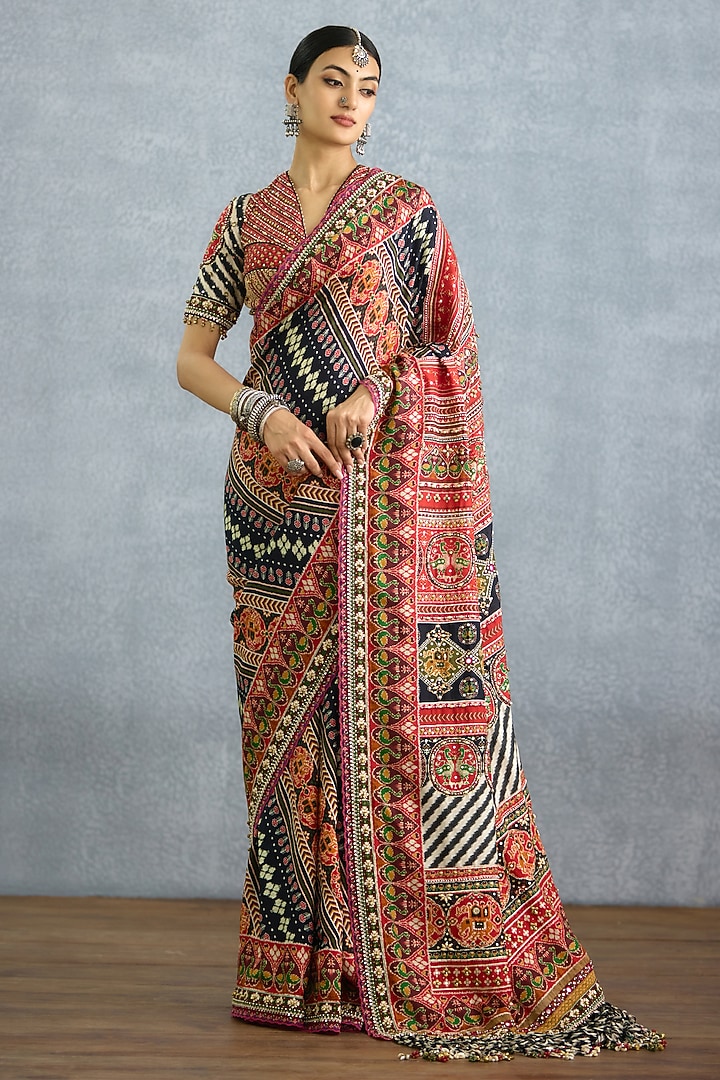 Multi-Colored Dola Silk Digital Printed Reception Saree by TORANI at Pernia's Pop Up Shop