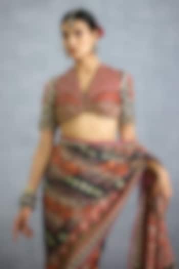 Multi-Colored Jeni Silk Digital Printed & Embroidered Blouse by TORANI at Pernia's Pop Up Shop