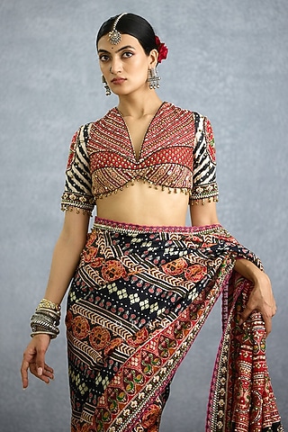Multi-Colored Jeni Silk Digital Printed & Embroidered Blouse by TORANI