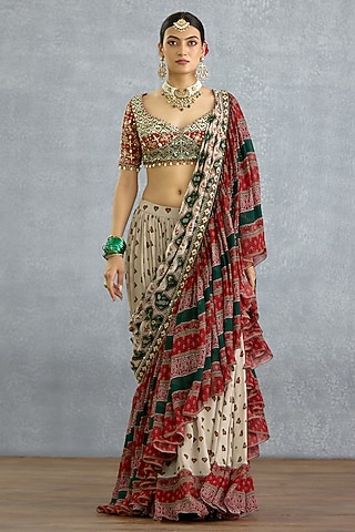Multi-Colored Georgette Patola Printed Pre-Draped Saree by TORANI