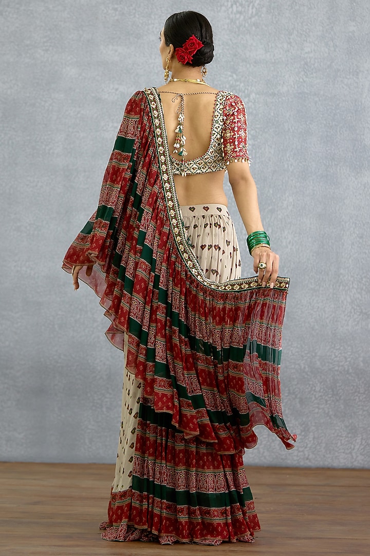 Multi-Colored Georgette Patola Printed Pre-Draped Wedding Saree by TORANI at Pernia's Pop Up Shop