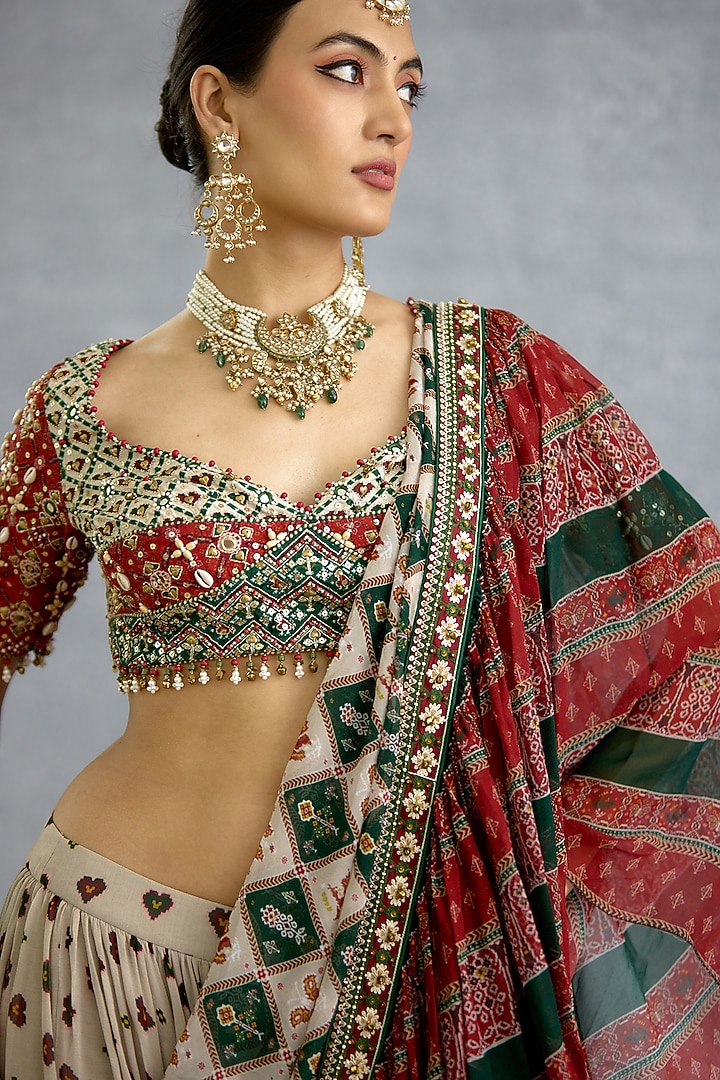 Multi-Colored Georgette Patola Printed Pre-Draped Wedding Saree by TORANI at Pernia's Pop Up Shop