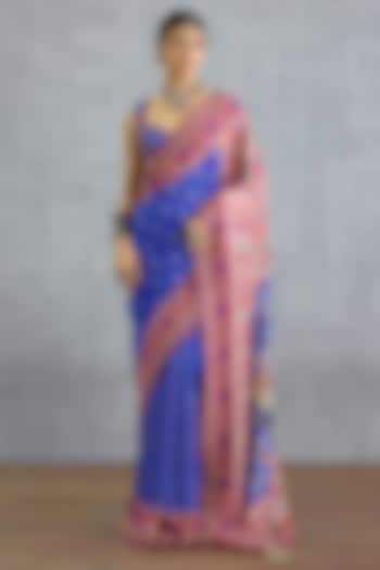 Blue Silk Patola Printed & Elephant Motif Reception Saree by TORANI at Pernia's Pop Up Shop