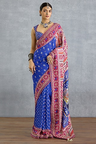 Blue Silk Patola Printed & Elephant Motif Saree by TORANI