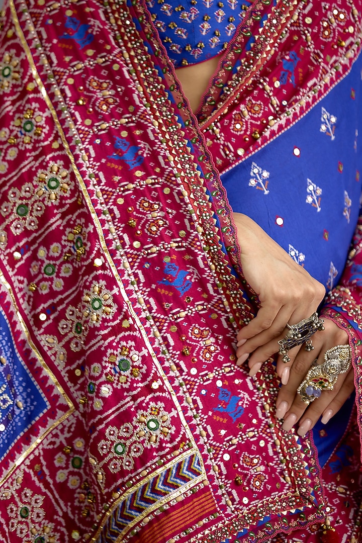 Blue Silk Patola Printed & Elephant Motif Reception Saree by TORANI at Pernia's Pop Up Shop