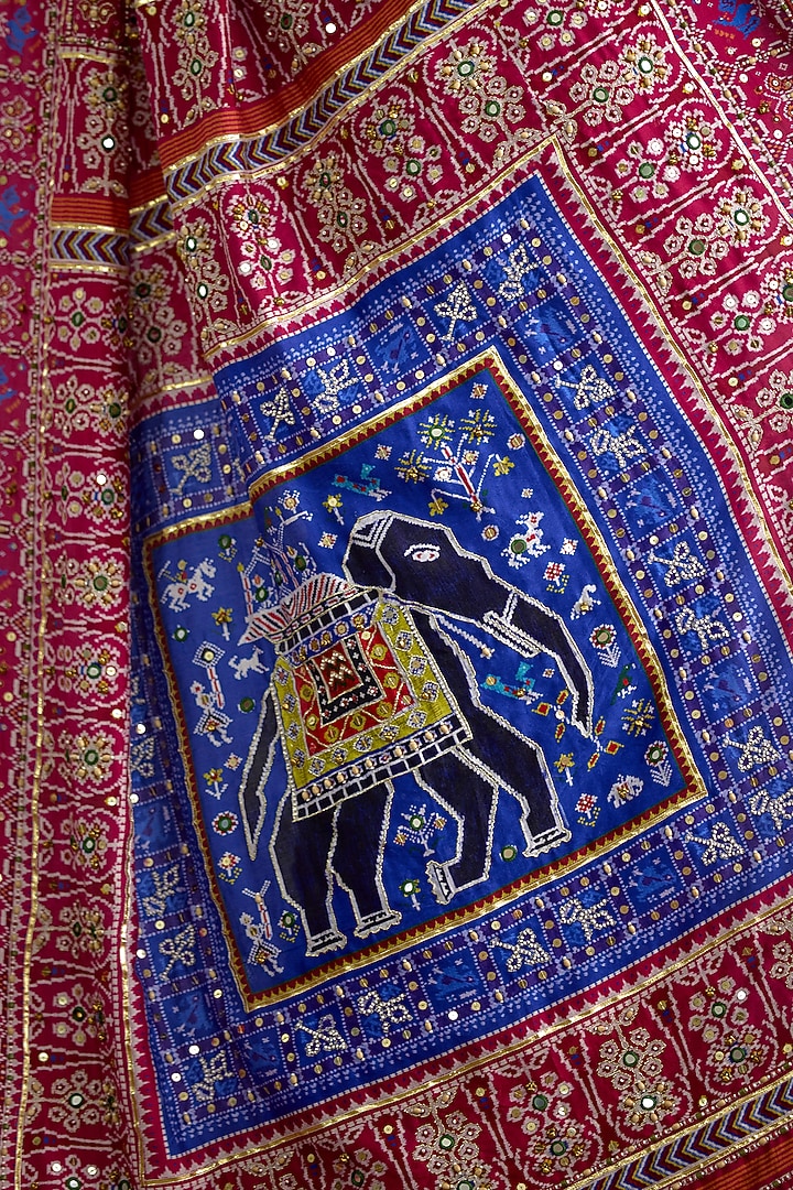 Blue Silk Patola Printed & Elephant Motif Reception Saree by TORANI at Pernia's Pop Up Shop