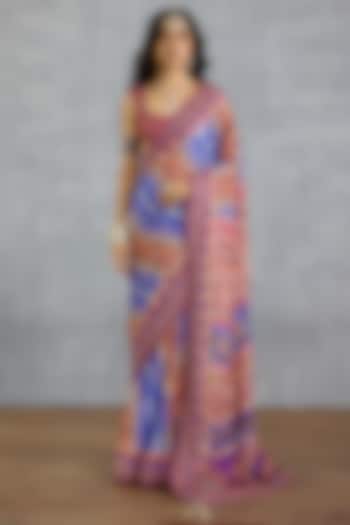 Blue & Pink Diamond Silk Patola Printed Reception Saree by TORANI at Pernia's Pop Up Shop