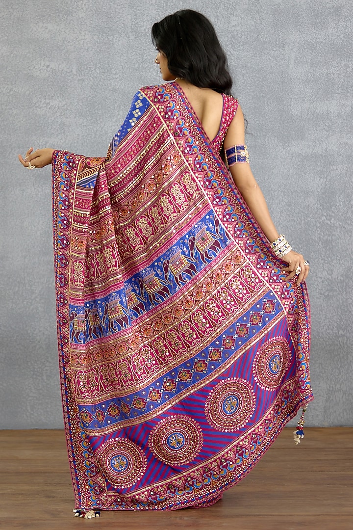 Blue & Pink Diamond Silk Patola Printed Reception Saree by TORANI at Pernia's Pop Up Shop
