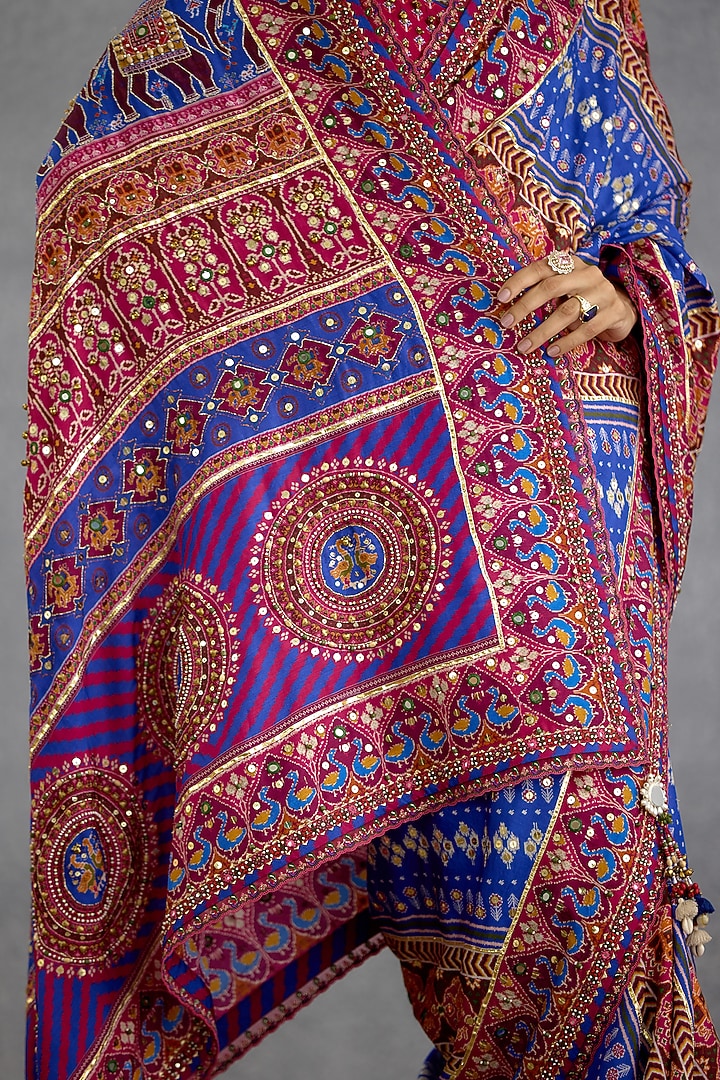 Blue & Pink Diamond Silk Patola Printed Reception Saree by TORANI at Pernia's Pop Up Shop