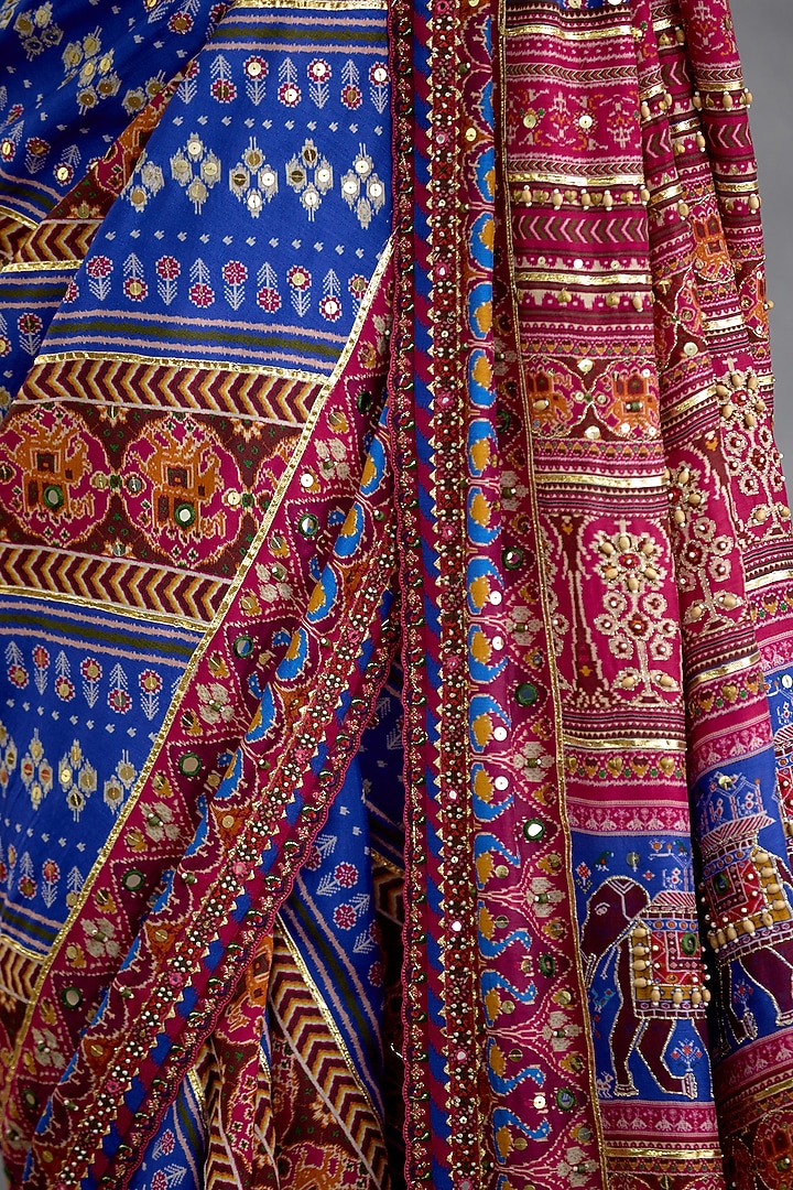 Blue & Pink Diamond Silk Patola Printed Reception Saree by TORANI at Pernia's Pop Up Shop