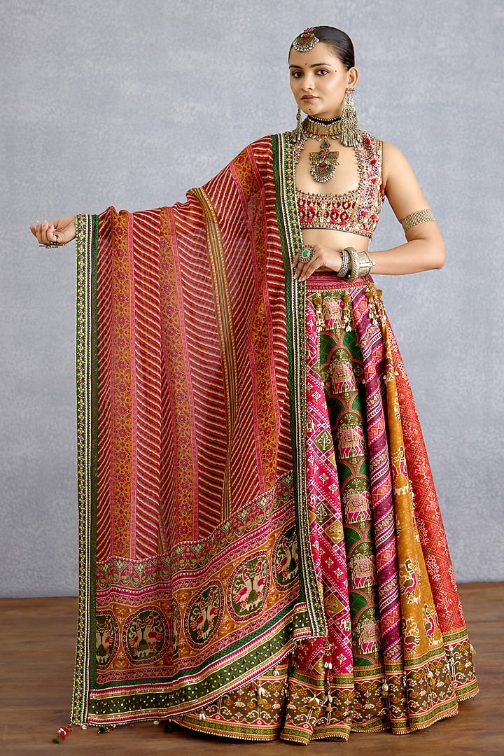 Multi-Colored Jeni Silk Chevron Printed Bridal Lehenga Set by TORANI at Pernia's Pop Up Shop