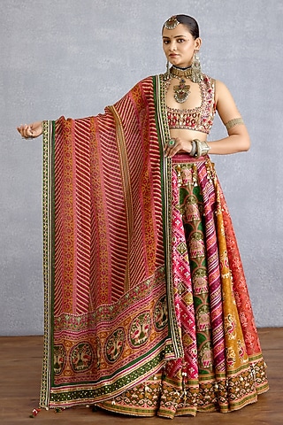 Multi-Colored Jeni Silk Chevron Printed Lehenga Set by TORANI