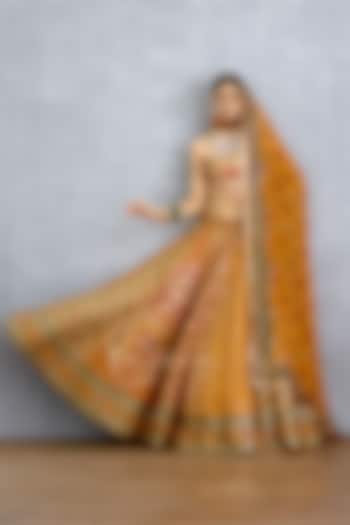 Yellow Jeni Silk Chevron Printed Bridal Lehenga Set by TORANI at Pernia's Pop Up Shop