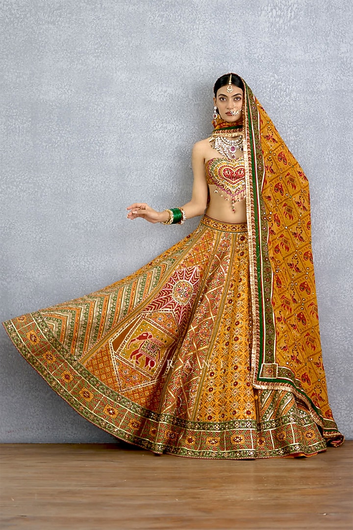Yellow Jeni Silk Chevron Printed Bridal Lehenga Set by TORANI at Pernia's Pop Up Shop