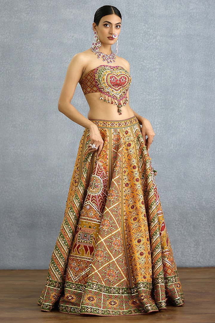 Yellow Jeni Silk Chevron Printed Bridal Lehenga Set by TORANI at Pernia's Pop Up Shop