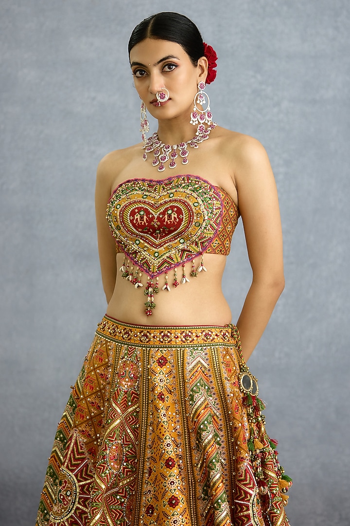 Yellow Jeni Silk Chevron Printed Bridal Lehenga Set by TORANI at Pernia's Pop Up Shop