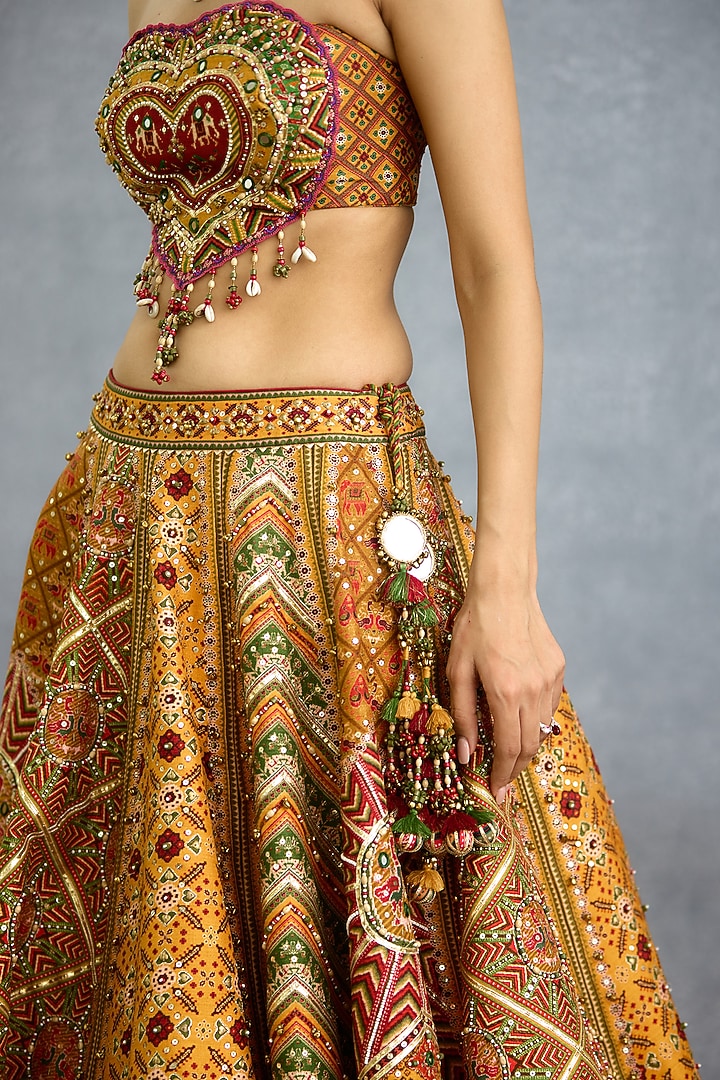 Yellow Jeni Silk Chevron Printed Bridal Lehenga Set by TORANI at Pernia's Pop Up Shop