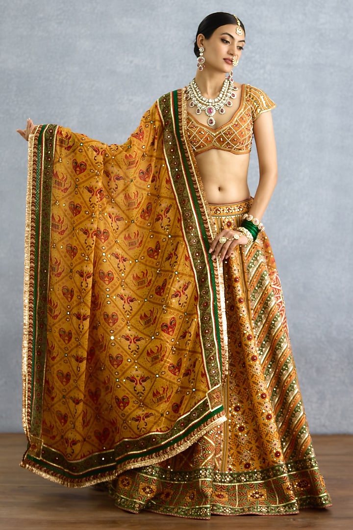 Yellow Jeni Silk Chevron Printed Bridal Lehenga Set by TORANI at Pernia's Pop Up Shop