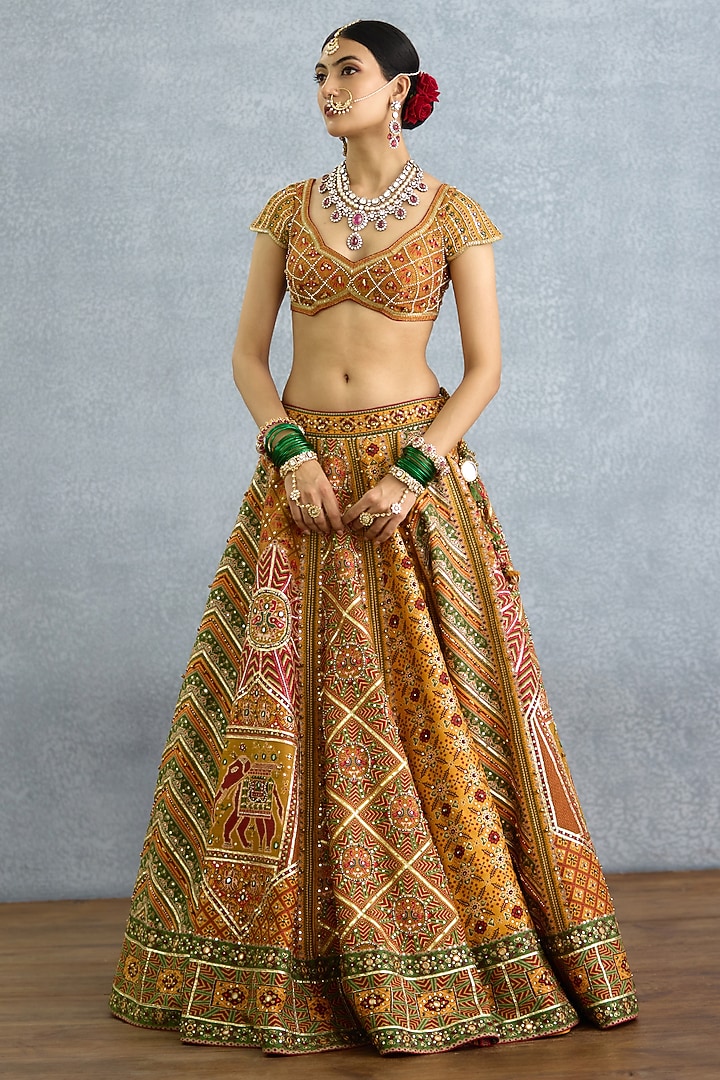 Yellow Jeni Silk Chevron Printed Bridal Lehenga Set by TORANI at Pernia's Pop Up Shop