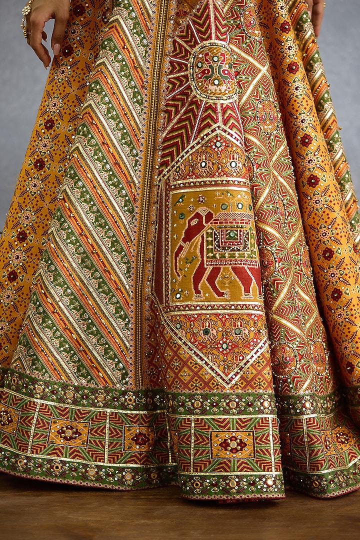 Yellow Jeni Silk Chevron Printed Bridal Lehenga Set by TORANI at Pernia's Pop Up Shop