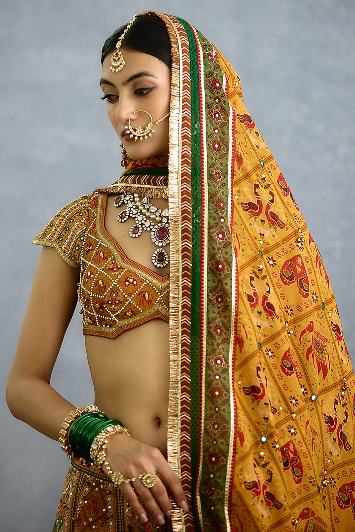 Yellow Jeni Silk Chevron Printed Bridal Lehenga Set by TORANI at Pernia's Pop Up Shop