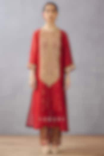 Bright Red Silk Organza Kurta Set by TORANI at Pernia's Pop Up Shop