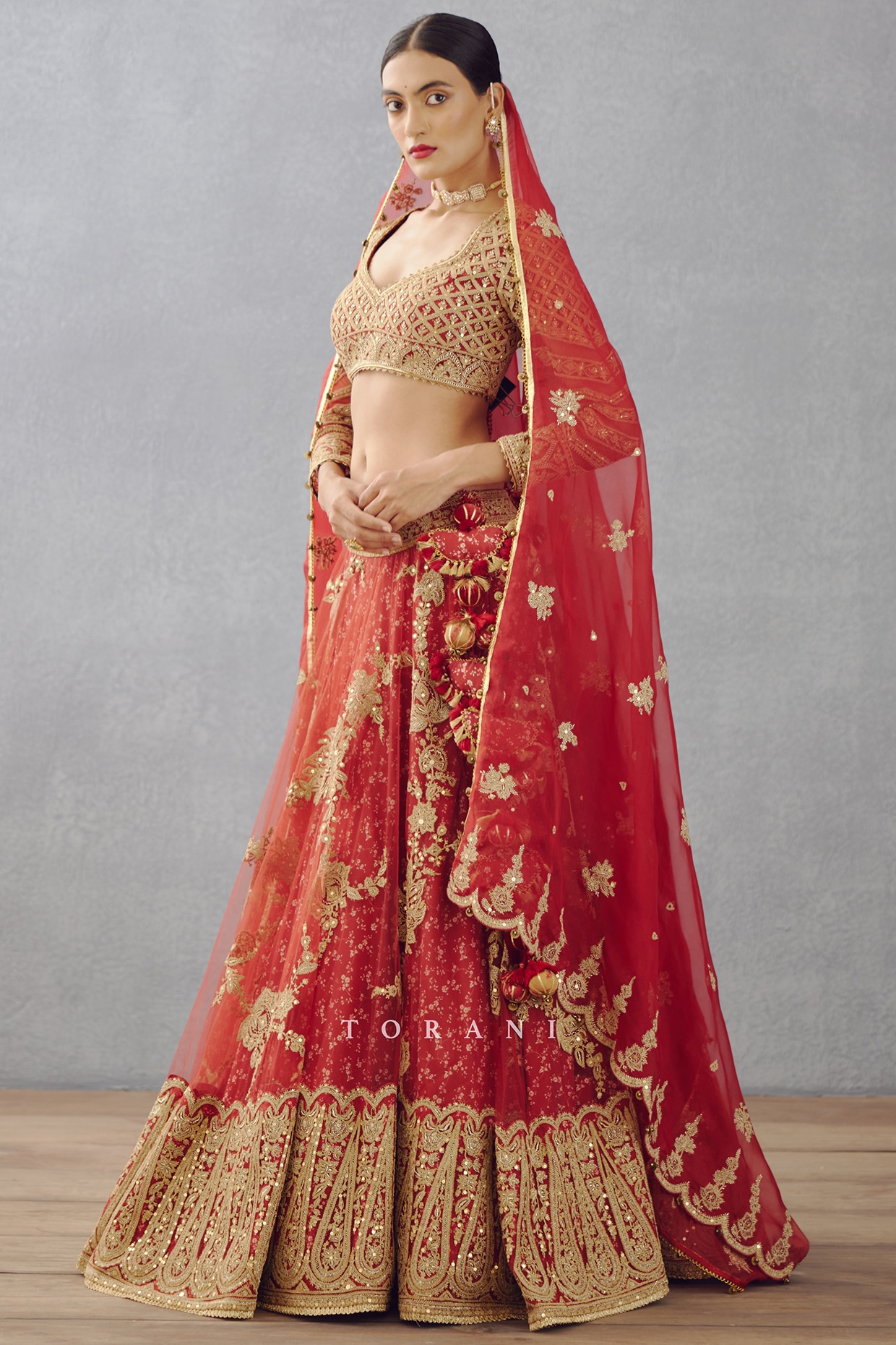 Buy Red & Gold Concentric Eye Zardozi Embroidered Lehenga Set Online -  RI.Ritu Kumar India Store View