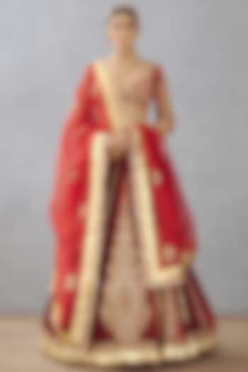 Bright Red Gota Embroidered Bridal Lehenga Set by TORANI at Pernia's Pop Up Shop