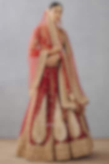 Bright Red Raw Silk Embroidered Bridal Lehenga Set by TORANI at Pernia's Pop Up Shop