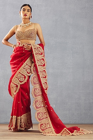 Bright Red Gota Embroidered Blouse by TORANI