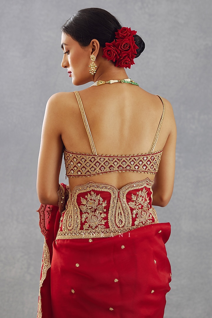Bright Red Gota Embroidered Blouse by TORANI at Pernia's Pop Up Shop