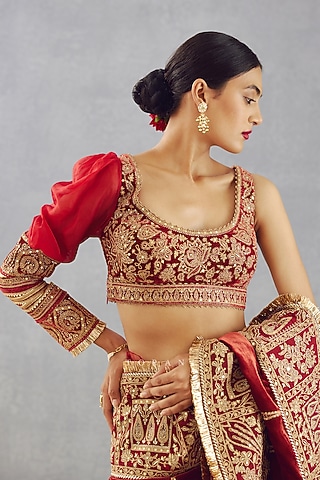 Bright Red Hand Embroidered Blouse by TORANI