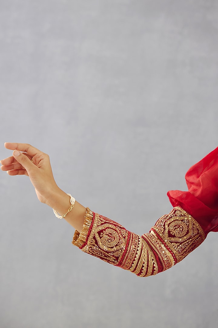 Bright Red Hand Embroidered Blouse by TORANI at Pernia's Pop Up Shop