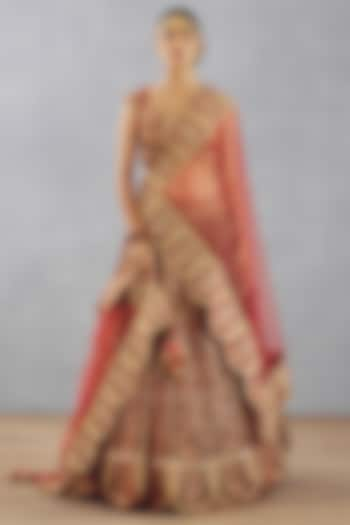 Bright Red Embroidered Bridal Lehenga Set by TORANI at Pernia's Pop Up Shop