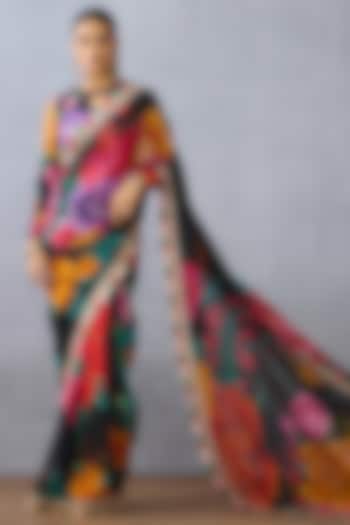 Multi-Colored Organza Digital Printed & Embroidered Reception Saree by TORANI at Pernia's Pop Up Shop