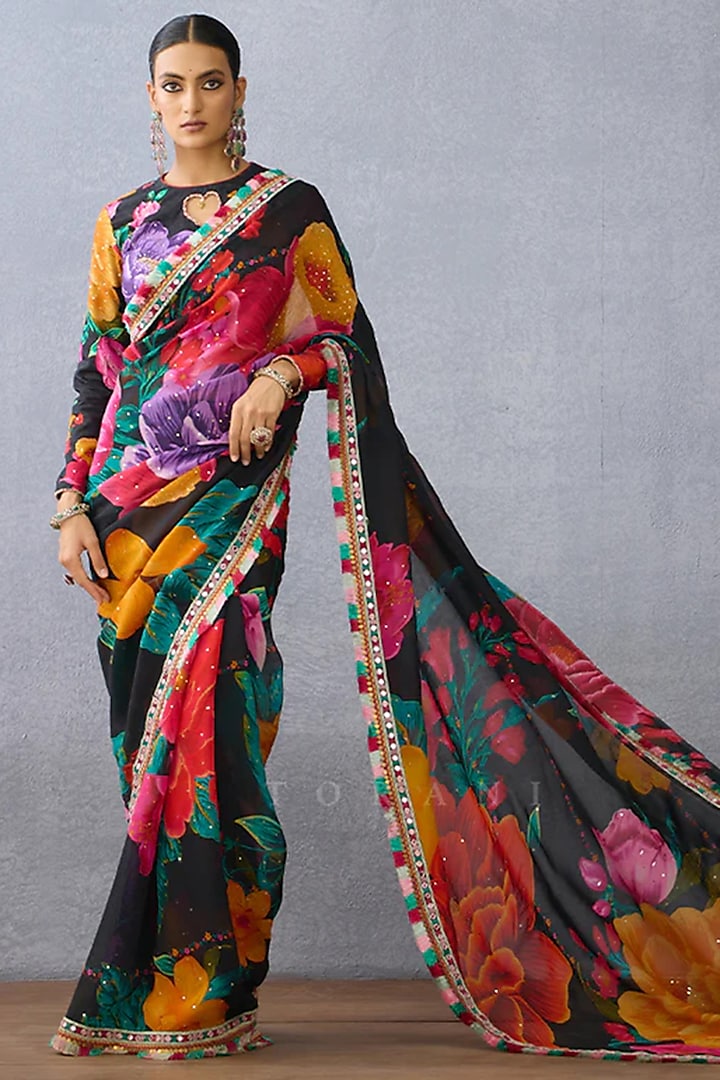Multi-Colored Organza Digital Printed & Embroidered Reception Saree by TORANI at Pernia's Pop Up Shop
