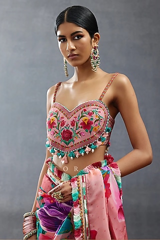 Pink Jeni Silk Digital Printed Bralette by TORANI