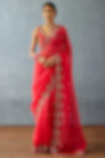 Pink Organza Embroidered Wedding Saree by TORANI at Pernia's Pop Up Shop