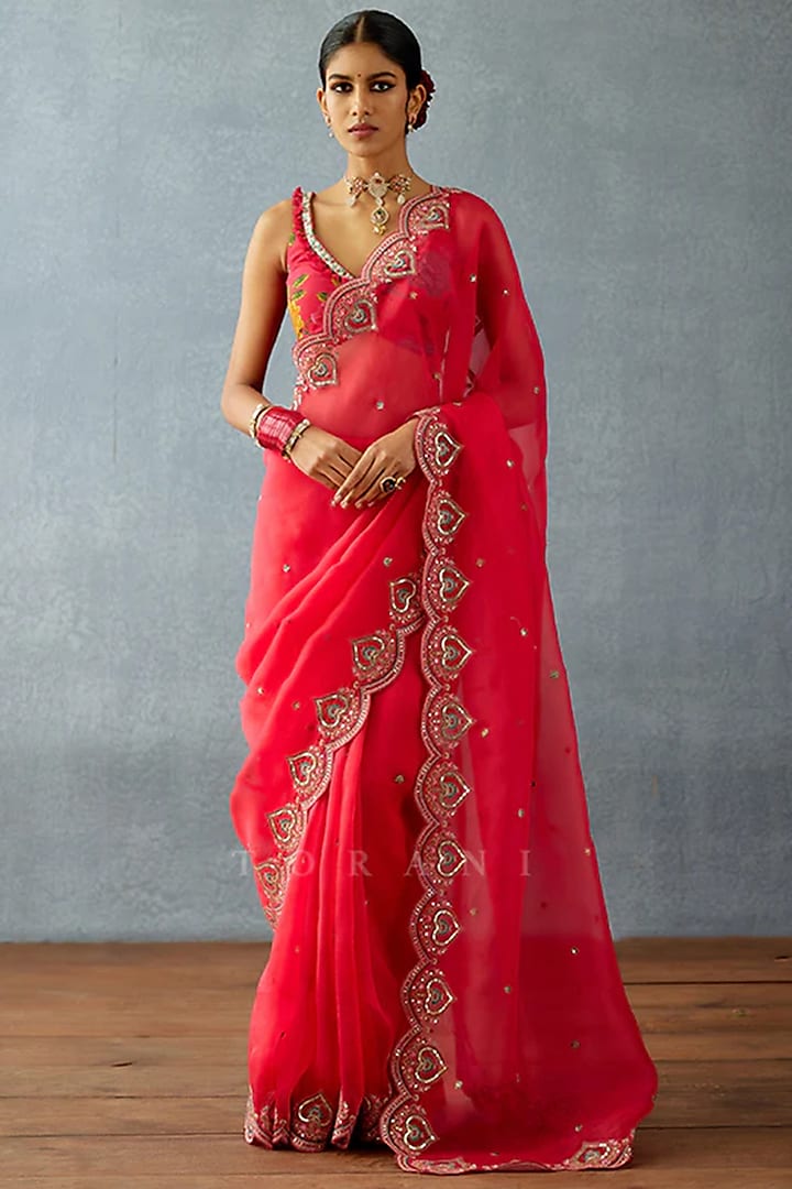 Pink Organza Embroidered Wedding Saree by TORANI at Pernia's Pop Up Shop