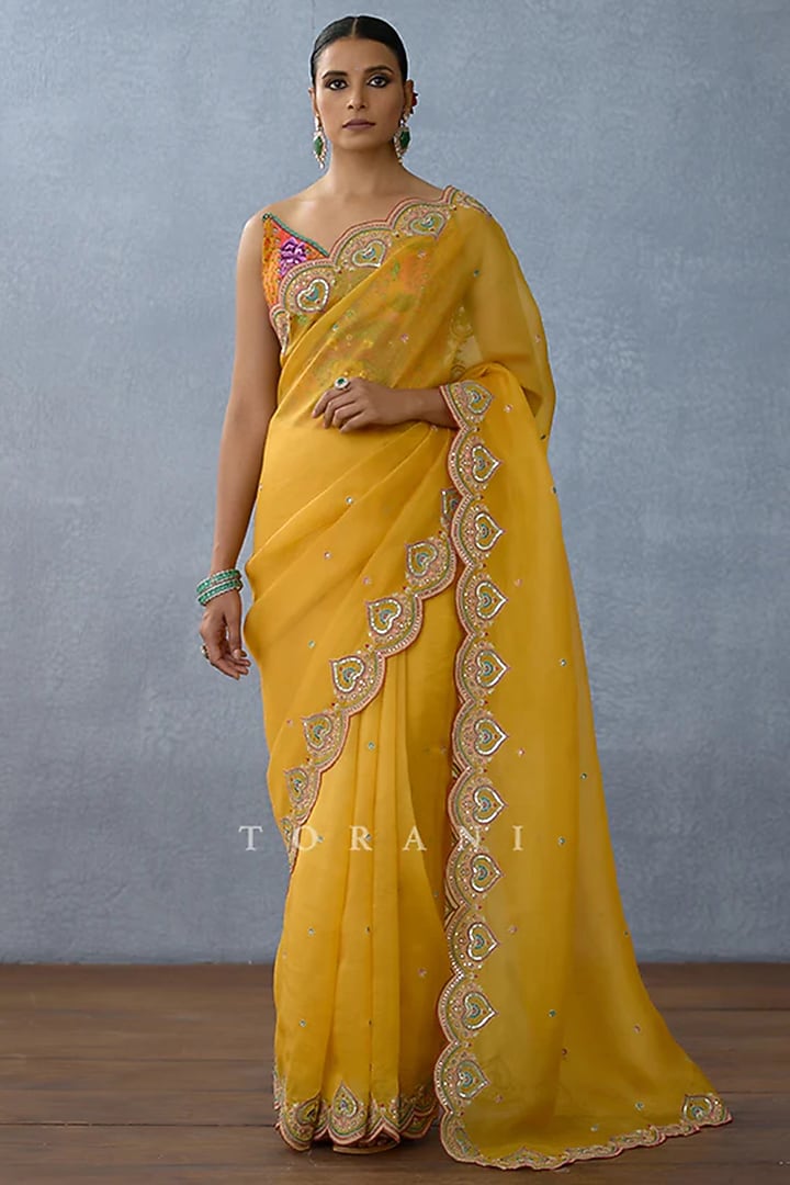 Yellow Organza Embroidered Wedding Saree by TORANI at Pernia's Pop Up Shop