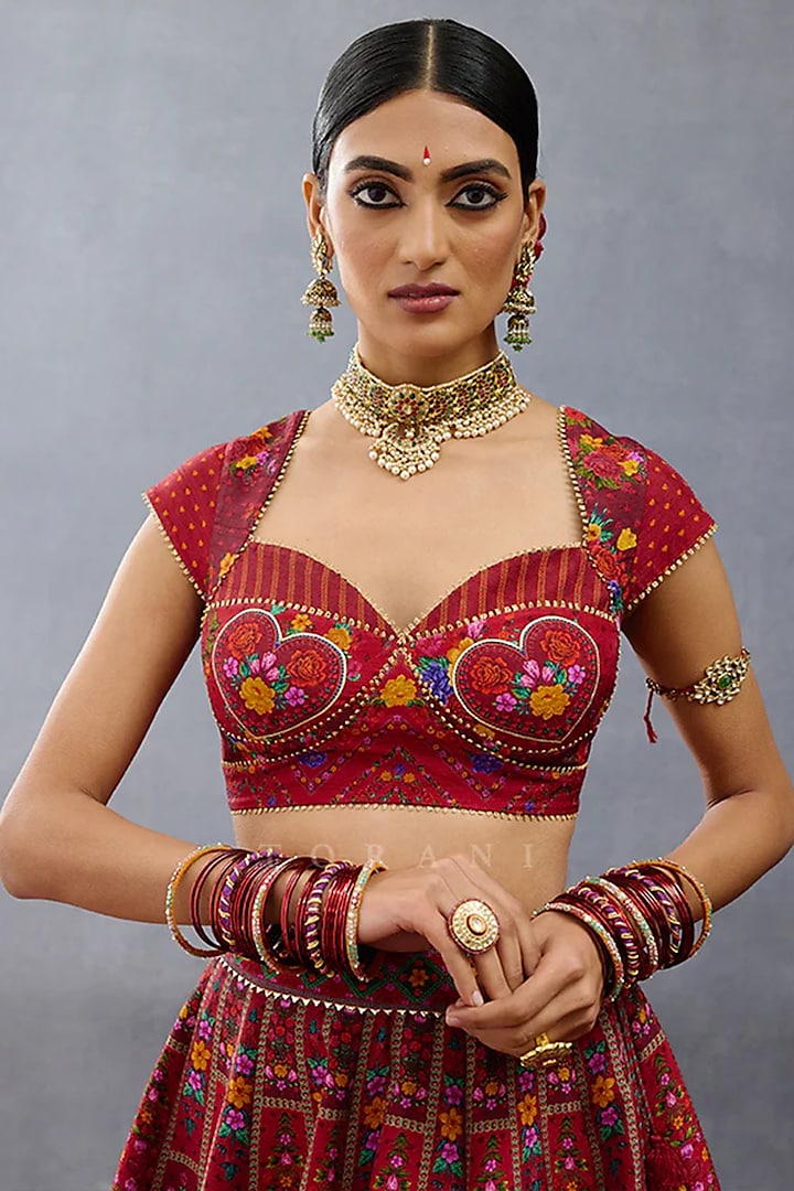 Red Raw Silk & Jeni Silk Blouse by TORANI at Pernia's Pop Up Shop