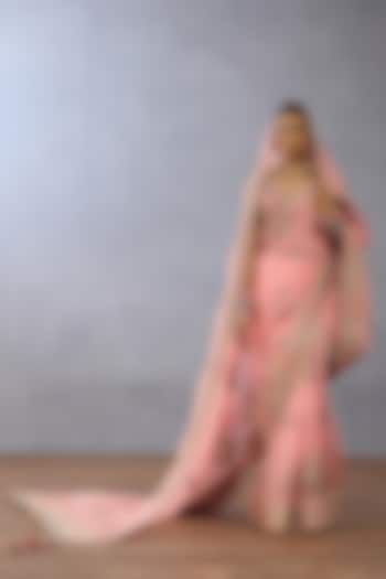 Blush Pink Organza Embroidered Bridal Saree by TORANI at Pernia's Pop Up Shop