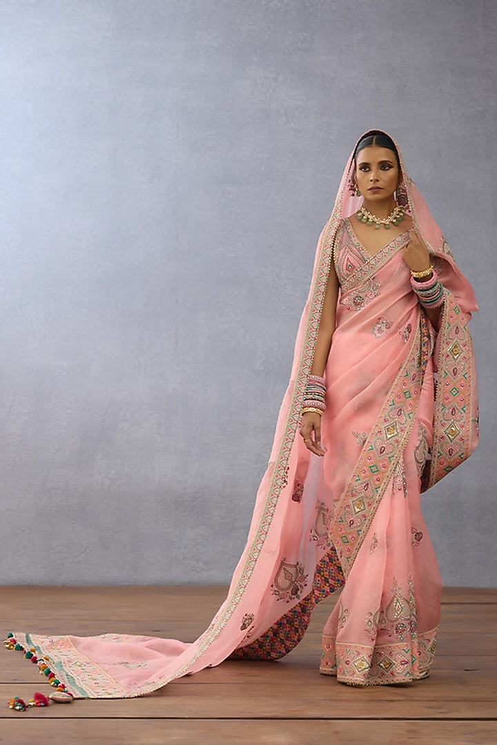 Blush Pink Organza Embroidered Bridal Saree by TORANI at Pernia's Pop Up Shop