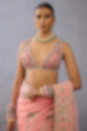 Blush Pink Butterfly Net Embroidered Blouse by TORANI at Pernia's Pop Up Shop