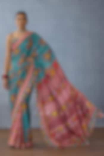 Aqua Silk Digital Printed Wedding Saree by TORANI at Pernia's Pop Up Shop
