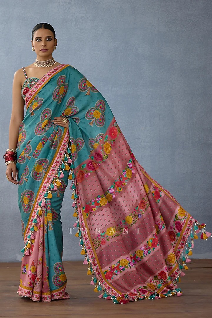 Aqua Silk Digital Printed Wedding Saree by TORANI at Pernia's Pop Up Shop