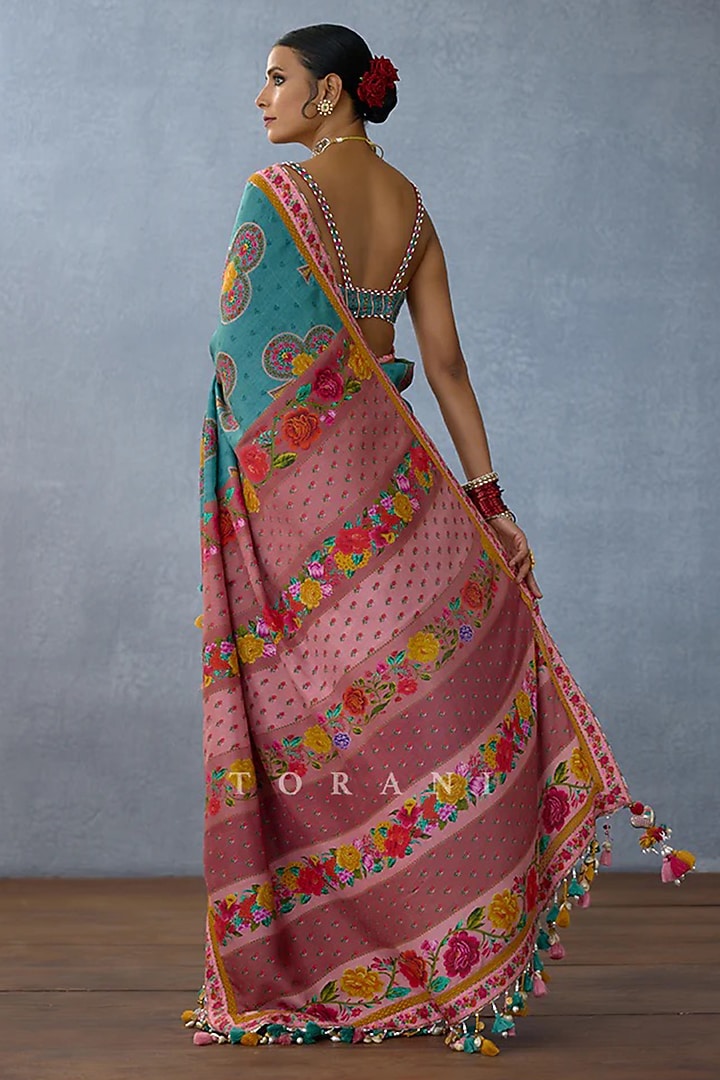 Aqua Silk Digital Printed Wedding Saree by TORANI at Pernia's Pop Up Shop